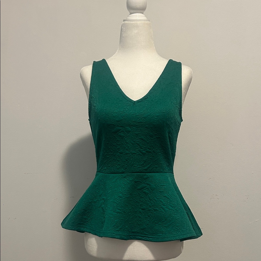 Divided Dark Green Peplum Tank Top